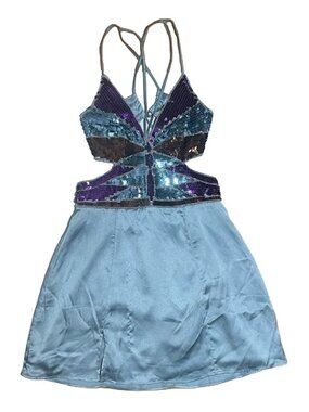 Sequin Butterfly Satin Mini Dress